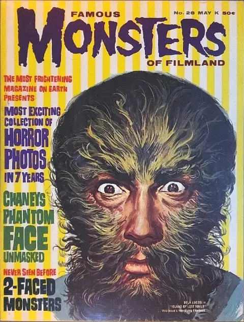 Famous Monsters of Filmland #28 May 1964 uncredited cover painting of Bela Lugosi from Island of Lost Souls
