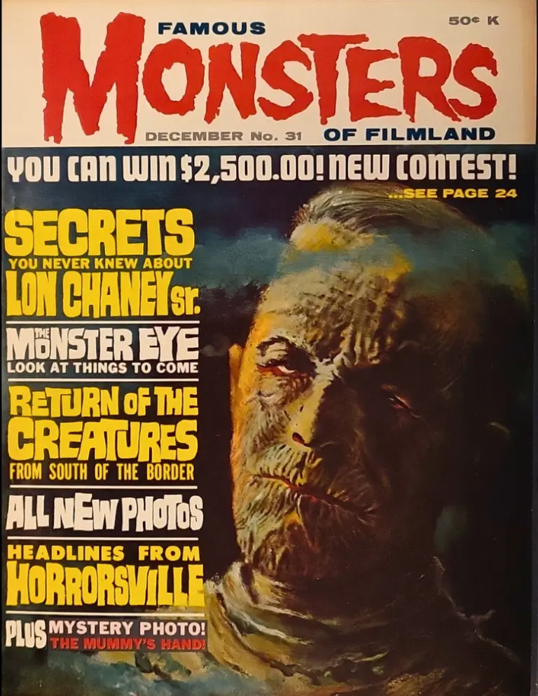 Famous Monsters of Filmland #31 December 1964 cover painting by Maurice Whitman of Boris Karloff from The Mummy