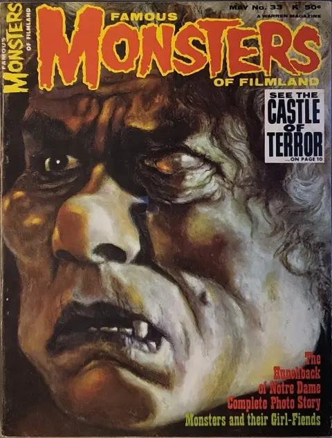 Famous Monsters of Filmland #33 May 1965 cover painting by Ron Cobb of Lon Chaney from Hunchback of Notre Dame