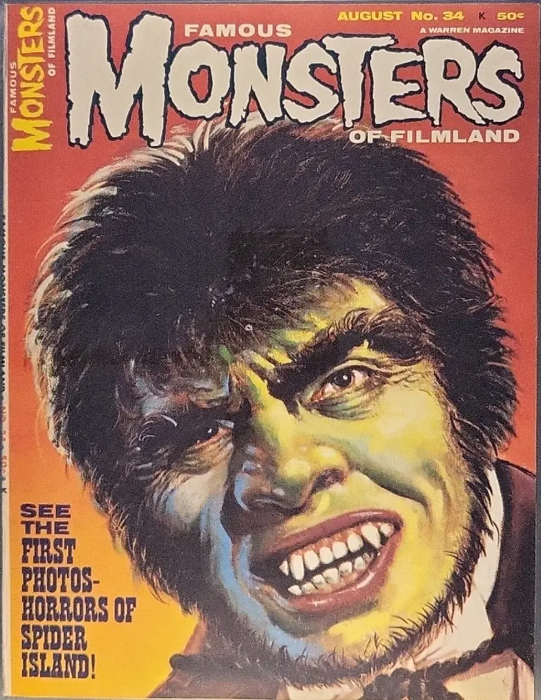 Famous Monsters of Filmland #34 August 1965 cover painting by Maurice Whitman of Fredric March as Mr Hyde