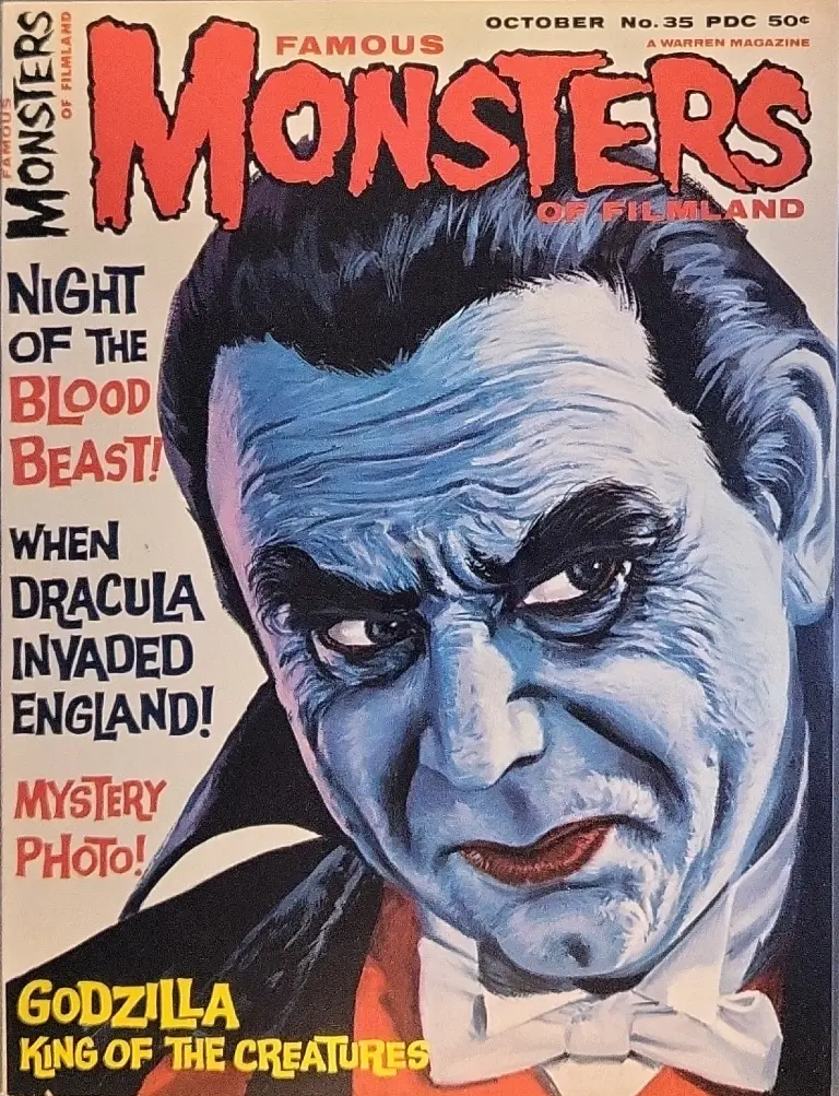 Famous Monsters of Filmland #35 October 1965 cover painting by Vic Prezio of Bela Lugosi as Dracula