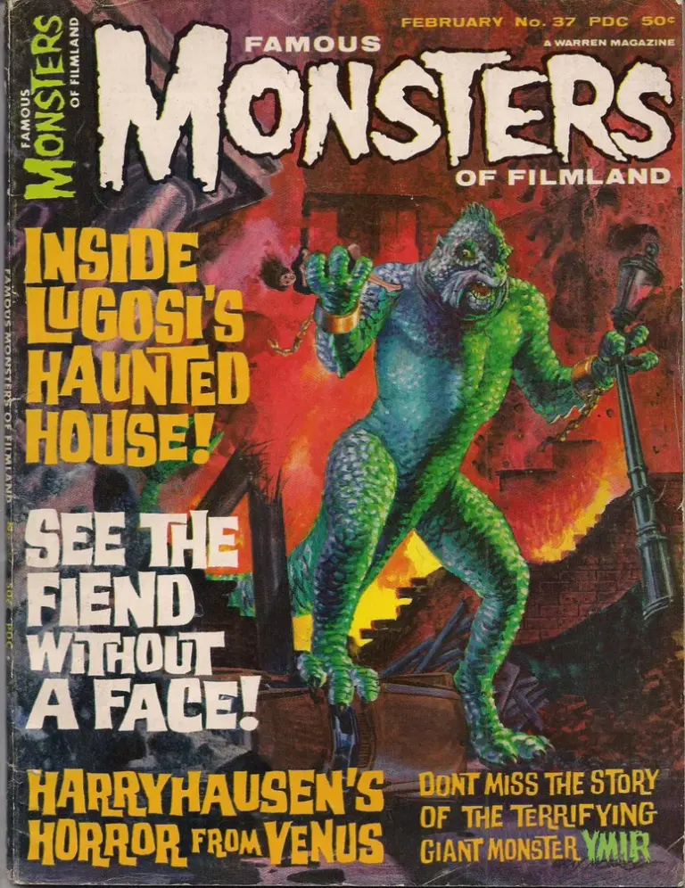 Famous Monsters of Filmland #37 February 1966 cover painting by Gray Morrow of Ymir from 20 Million Miles to Earth