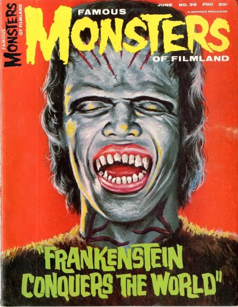 Famous Monsters of Filmland #39 June 1966 cover painting by Vic Prezio of boy monster from Frankenstein Conquers the World