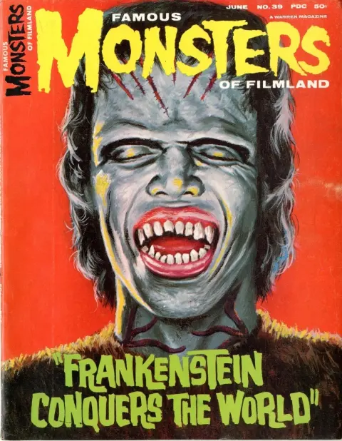 Famous Monsters of Filmland #39 June 1966 cover painting by Vic Prezio of boy monster from Frankenstein Conquers the World