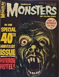 Famous Monsters of Filmland #40 August 1966 cover painting by Ron Cobb of hidden horror from Horror Hotel