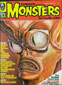 Famous Monsters of Filmland #54 cover painting of the Martian from INVASION OF THE SAUCER-MAN by Ron Cobb