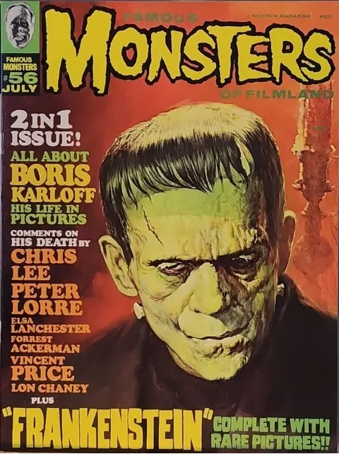 Famous Monsters of Filmland #56 cover painting of Boris Karloff as the Frankenstein Monster by Basil Gogos
