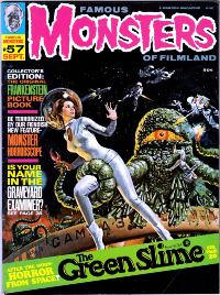 Famous Monsters of Filmland #57 cover painting of a scene from THE GREEN SLIME by Vic Livoti