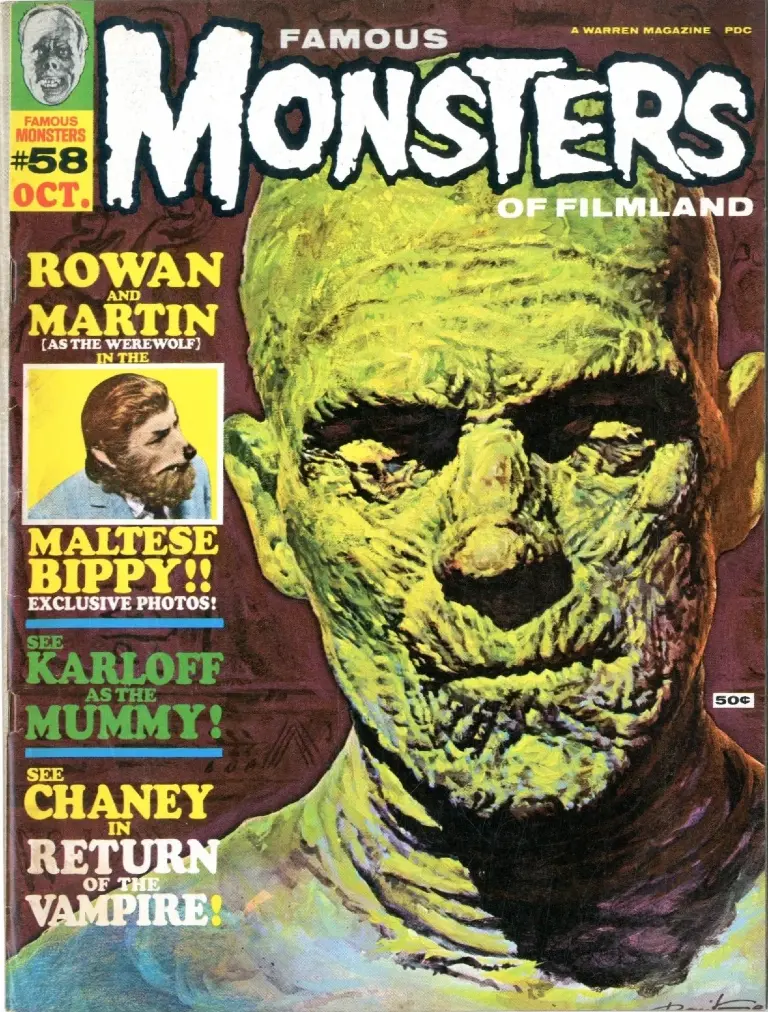 Famous Monsters of Filmland #58 cover painting of Karloff from THE MUMMY by Basil Gogos