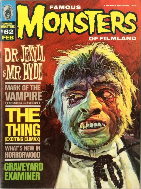 Famous Monsters of Filmland #62 cover painting of Fredric March as Mr Hyde by Basil Gogos