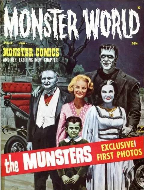 Famous Monsters of Filmland #71 / Monster World #2 cover painting of THE MUNSTERS by unknown artist