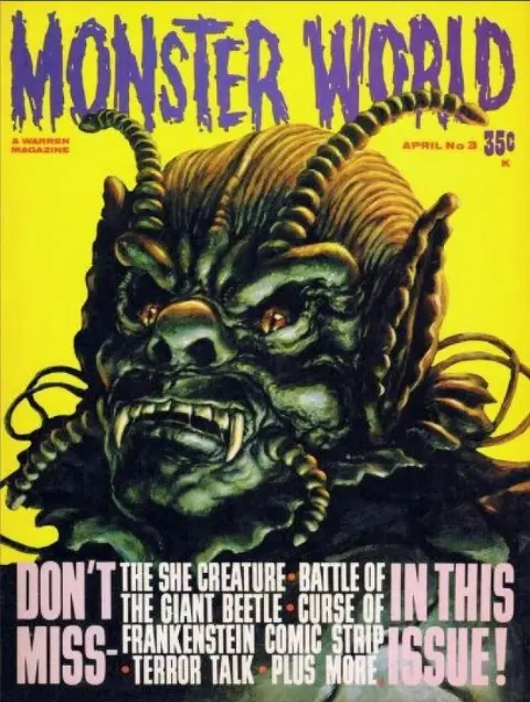 Famous Monsters of Filmland #72 / Monster World #3 cover painting of THE SHE-CREATURE by Ron Cobb