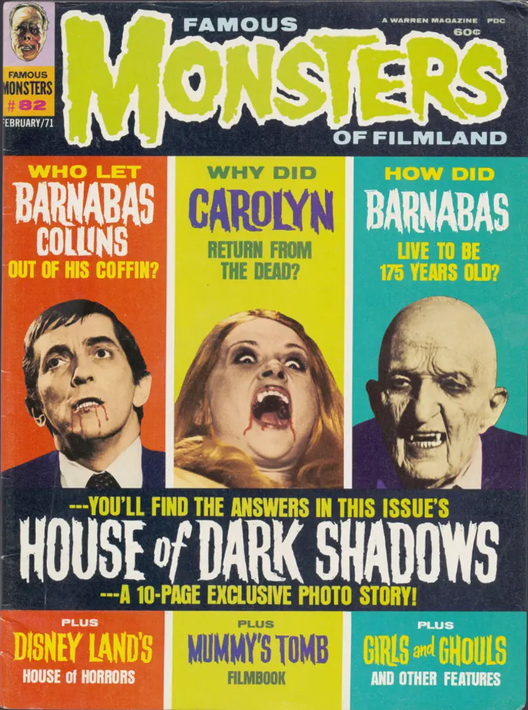 Famous Monsters of Filmland #82 February 1971 cover photos from House of Dark Shadows featuring horror vampire themes