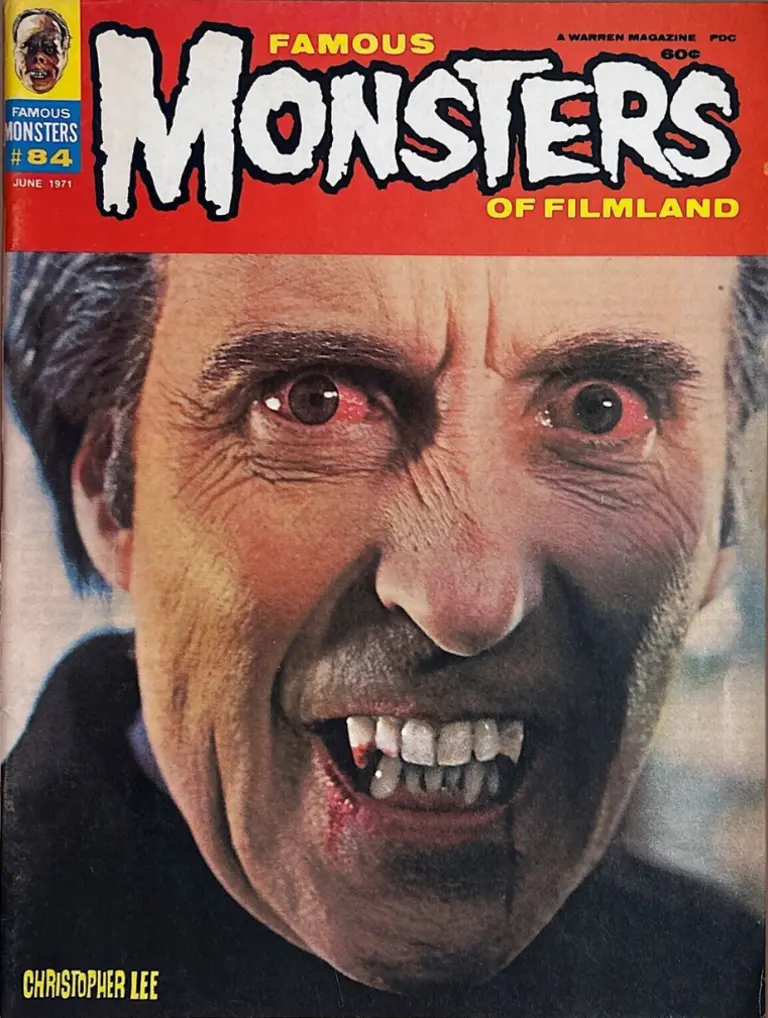 Famous Monsters of Filmland #84 June 1971 cover photo of Christopher Lee as Dracula featuring horror vampire themes
