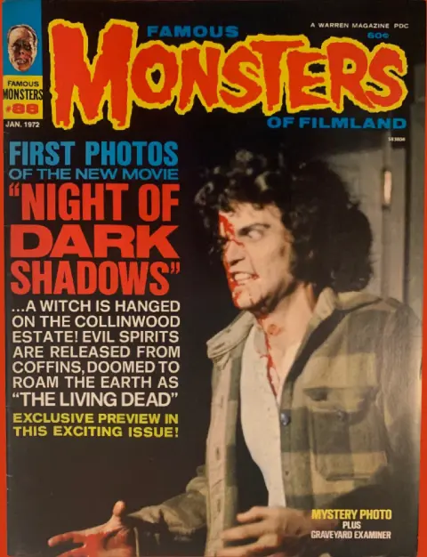 Famous Monsters of Filmland #88 January 1972 cover photo from Night of Dark Shadows featuring horror themes