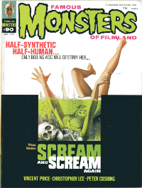 Famous Monsters of Filmland #90 May 1972 cover ad art from Scream and Scream Again featuring horror themes