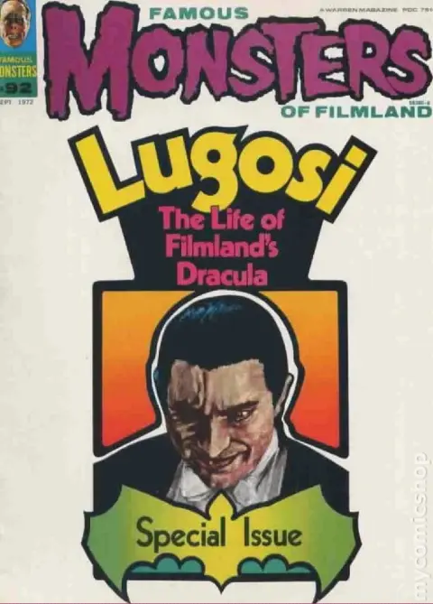 Famous Monsters of Filmland #92 September 1972 cover painting of Bela Lugosi as Dracula by Barry Morgan featuring horror vampire themes
