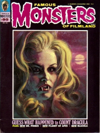 Famous Monsters of Filmland #95 January 1973 cover painting of Claudia Barron from Guess What Happened to Count Dracula by Luis Dominguez featuring horror vampire themes