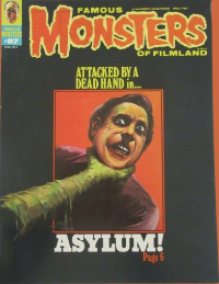 Famous Monsters of Filmland #97 April 1973 cover uncredited artwork for Asylum featuring horror asylum themes