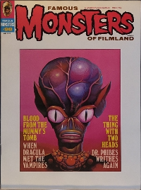 Famous Monsters of Filmland #98 May 1973 cover painting of Martian from Invasion of the Saucer Men by Randy Counts featuring sci-fi alien themes